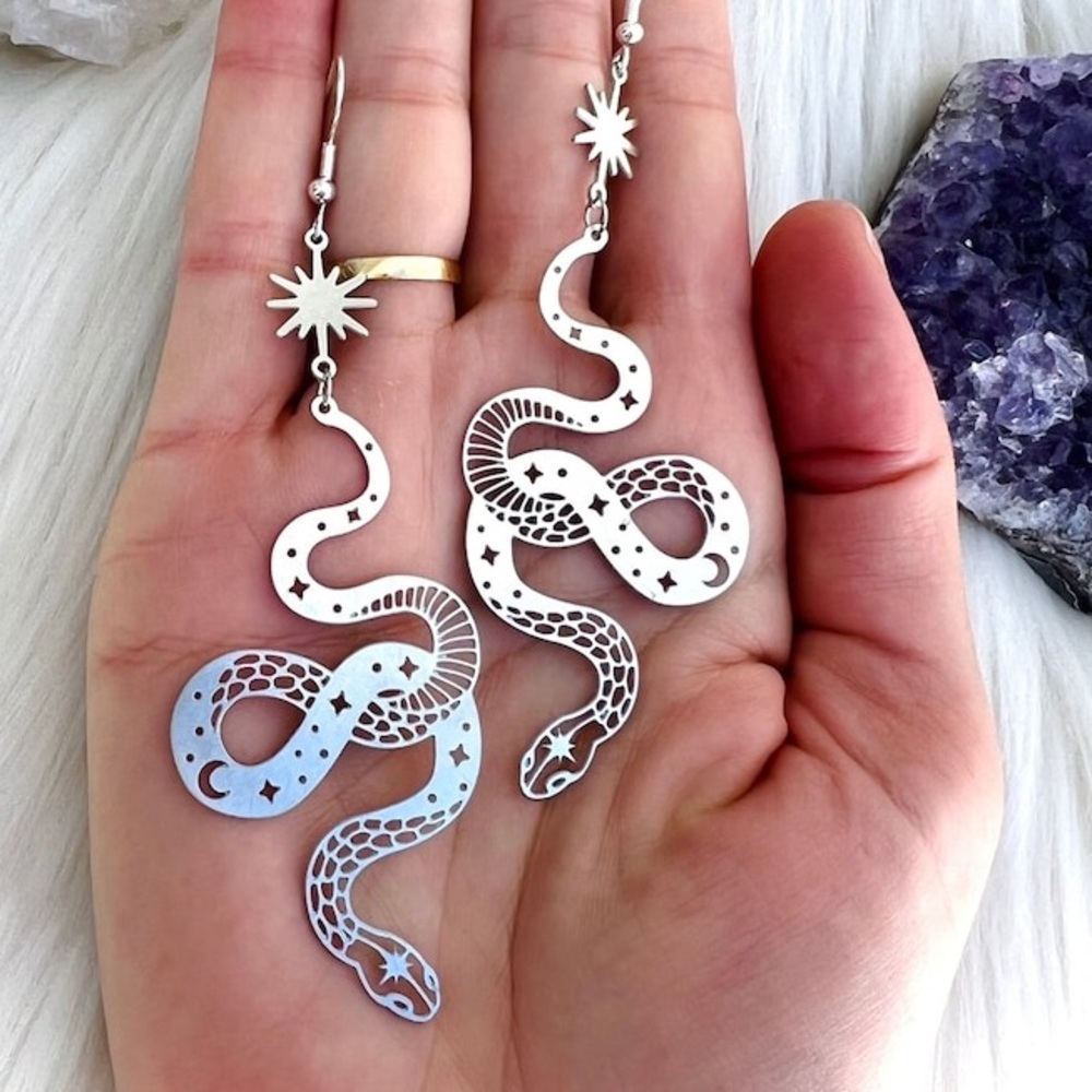 Snake and Sun Silver Earrings
